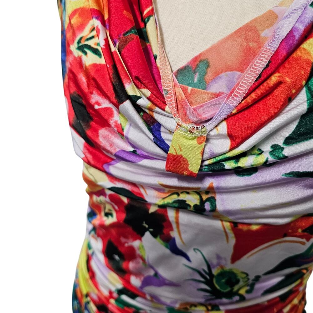 Lauren Ralph Lauren Cowl Neck Wiggle Dress Sz 12 Ruched Watercolor Bloom NWT - Picture 8 of 9